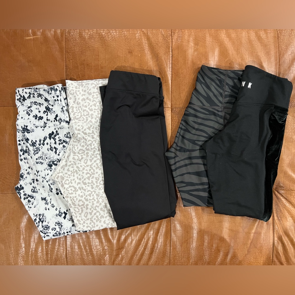 Bundle-5 pair leggings; 2 capri, 3 full length. Size small. Includes PINK brand